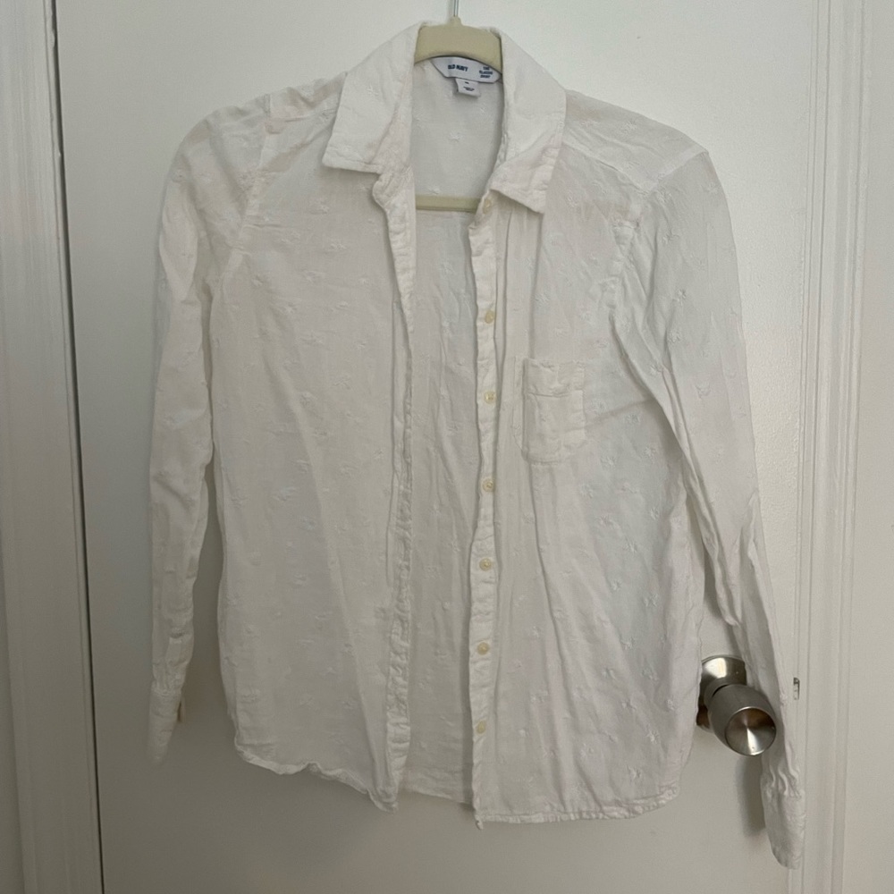 Classic White Embroidered Button Down Shirt with Pocket